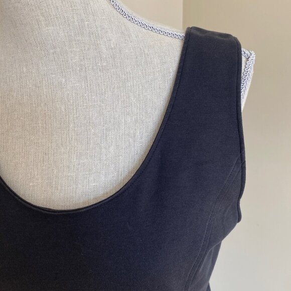 Peruvian Connection Black Midi Sheath Dress Medium 100% Pima Cotton Minimalist - Picture 2 of 9